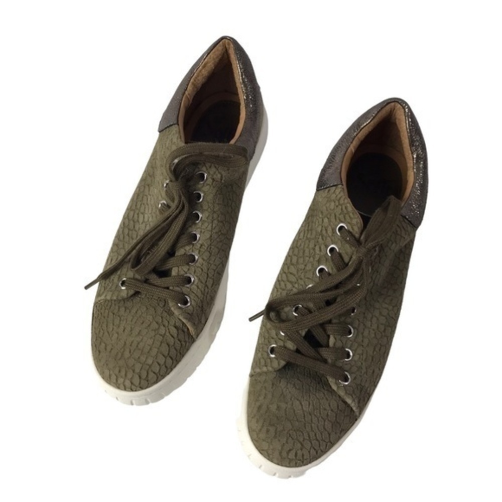 Sofft Olive Green Textured Leather Platform Sneaker with Metallic Heel - Picture 7 of 8
